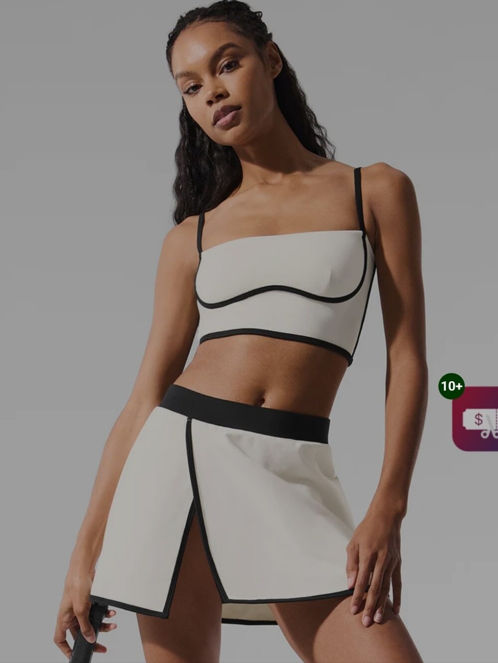 ALO Yoga white active Set  skort with black waistband And Bra Tank